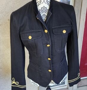 90s Vintage Liz Wear Black Denim Military Jacket Velvet Collar size 4 used